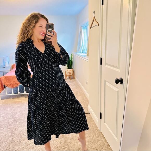 Madewell Navy Blue White Cross Cotton Long Sleeve Maxi Dress Small - Picture 1 of 14